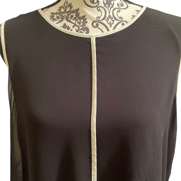 CALVIN KLEIN, sleeveless long black blouse with sheer black overlay, size L - Picture 7 of 8